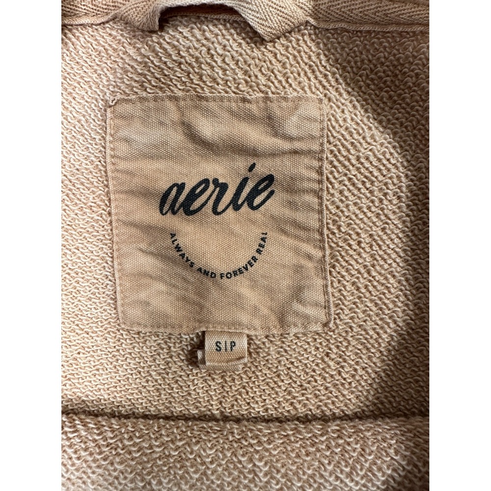 Aerie Oversized Crewneck Sweatshirt Tan Brown Pullover S/P Cotton Blend - Picture 5 of 6